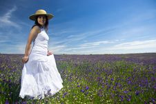 Beautiful Young Woman With White Dress In Nature Stock Image