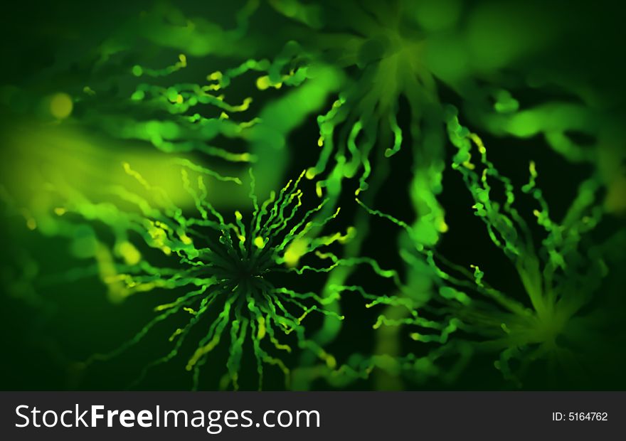 Three-dimensional model of the abstract world of electric organisms of green color. Three-dimensional model of the abstract world of electric organisms of green color