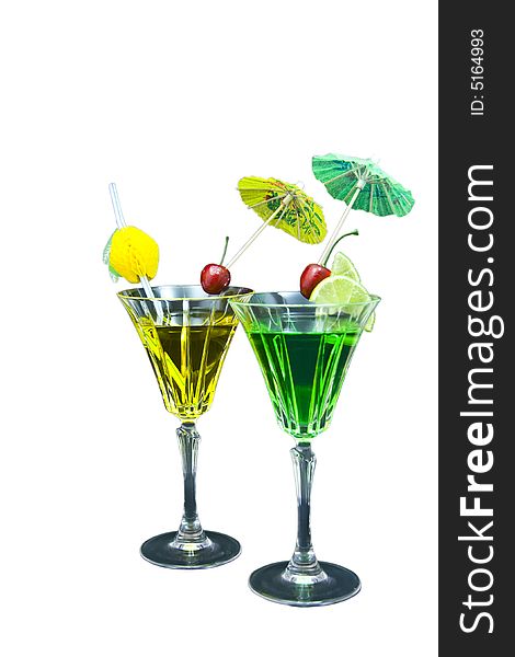 Two cocktails isolated on white background. Two cocktails isolated on white background