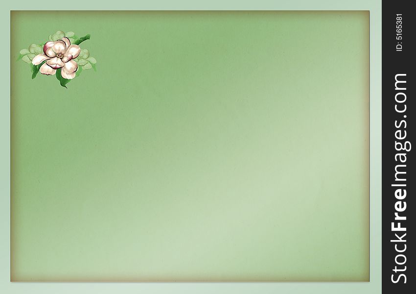 Delicate postcard in green with flower in relief. Delicate postcard in green with flower in relief