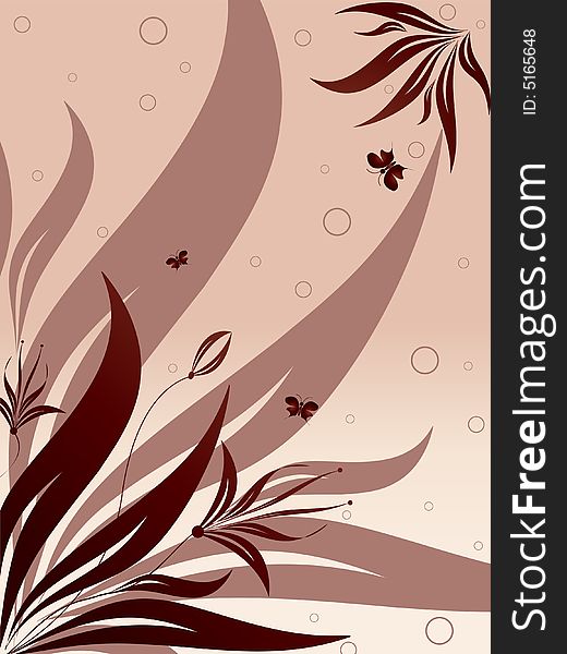 Vector floral composition with three butterflies and circles