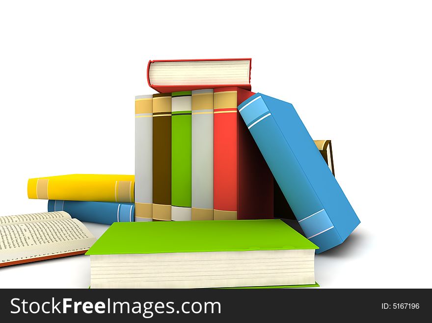 Pile of books - isolated on white background - photorealistic 3d render. Pile of books - isolated on white background - photorealistic 3d render