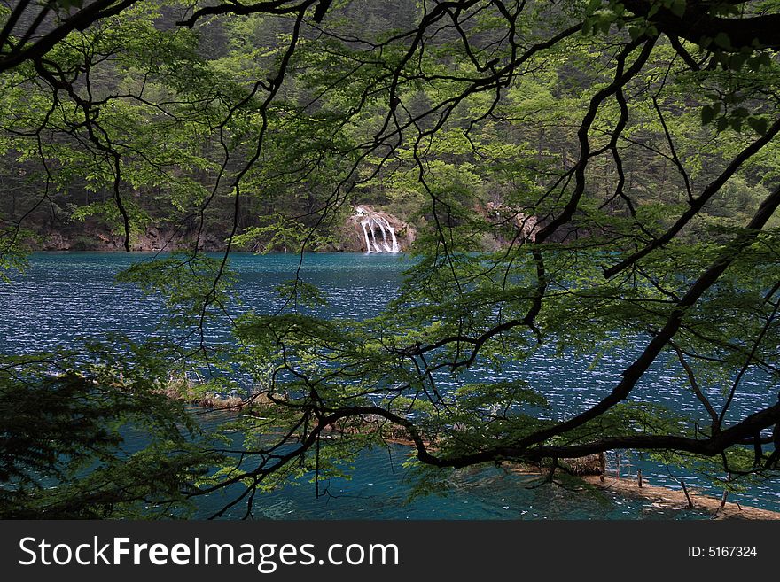 Small waterfall in jiuzhaigou valley secnic. Small waterfall in jiuzhaigou valley secnic