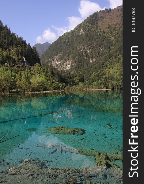 Peacock  lake in jiuzhaigou valley scene，sichuan province. Peacock  lake in jiuzhaigou valley scene，sichuan province