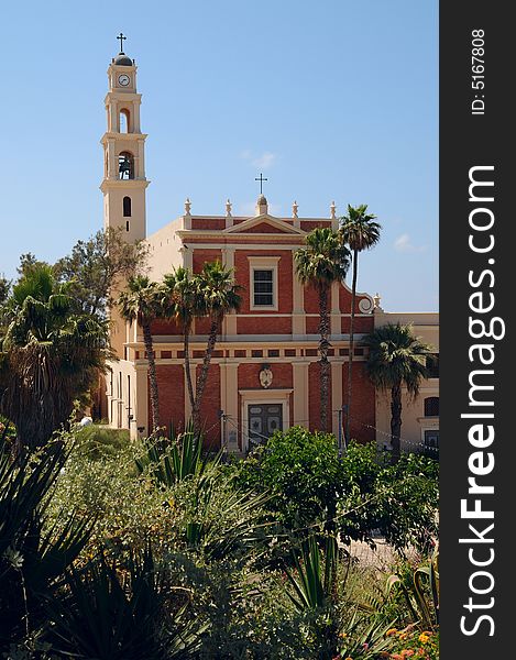 Church saint Petr with of bells and hour in Jaffo