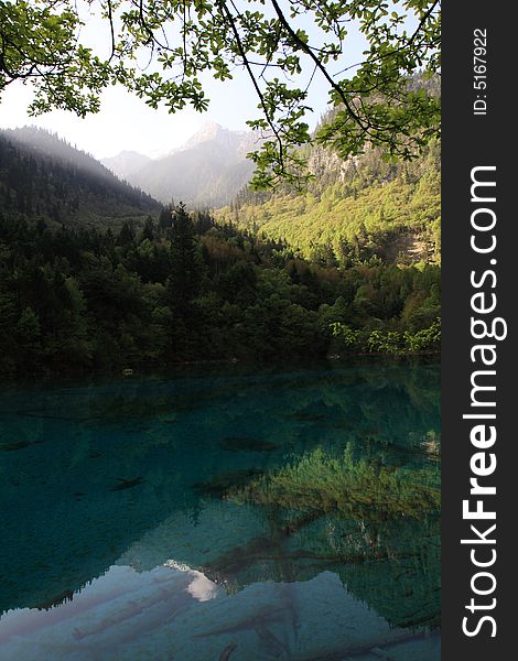 Peacock  lake in jiuzhaigou valley scene，sichuan province. Peacock  lake in jiuzhaigou valley scene，sichuan province