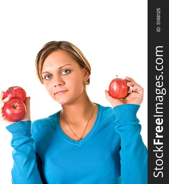 Young Beautiful Girl Holding An Red Apples