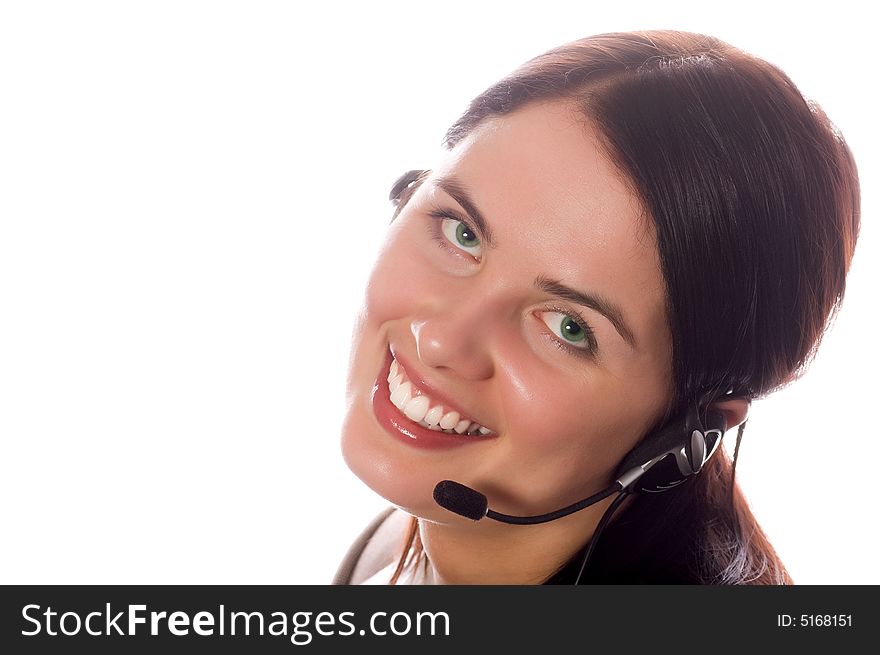 Hotline operator with headset (isolated on white)