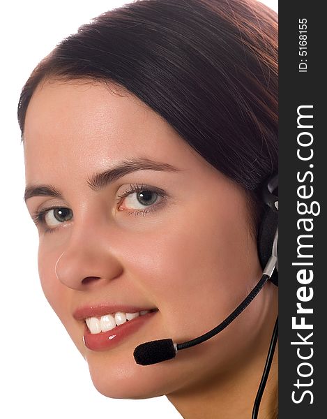 Hotline operator with headset (isolated on white)