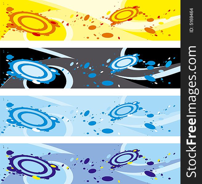 Four abstract banners with colored circles