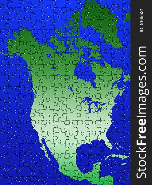 Colorful computer-generated puzzle North America map illustration