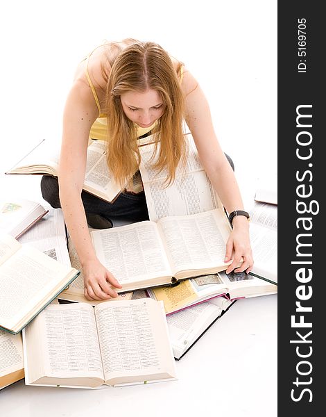 The young student with the book isolated on a white background