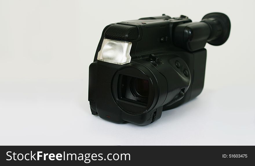 Black camcorder on a light background