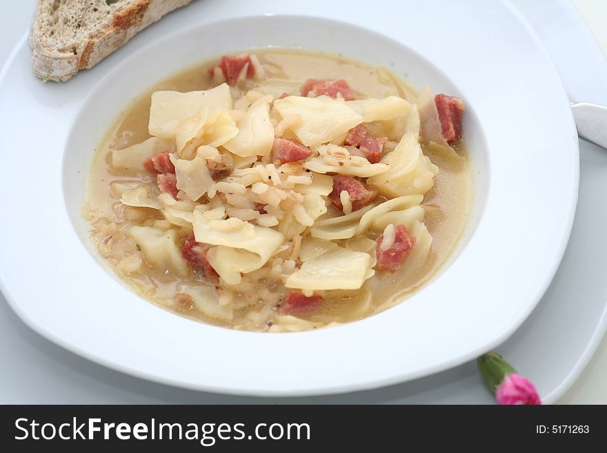 Italian risotto rice with cabbage and bacon
