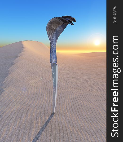 Exotic knife on a sand , 3D render