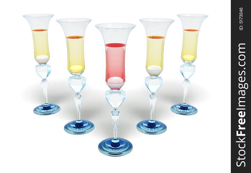 Five wineglass on white background, 3d render