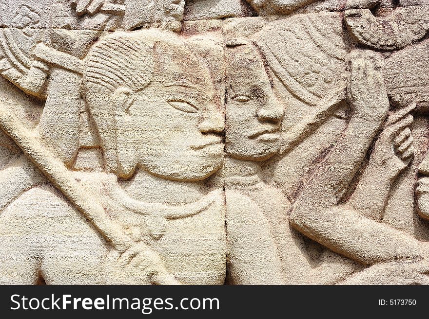 The bayon construction started probably arround 1200 AD during the reign of Jayavarman VII to Jayavarman VIII. Art historians considered that this temple is one of the most enigmatic religious construction in the world. here one example of the bas reliefs on the walls, the two registers of the army on the march, S section E outer gallery, N of the doorway; This is a representation of the infantry. The bayon construction started probably arround 1200 AD during the reign of Jayavarman VII to Jayavarman VIII. Art historians considered that this temple is one of the most enigmatic religious construction in the world. here one example of the bas reliefs on the walls, the two registers of the army on the march, S section E outer gallery, N of the doorway; This is a representation of the infantry