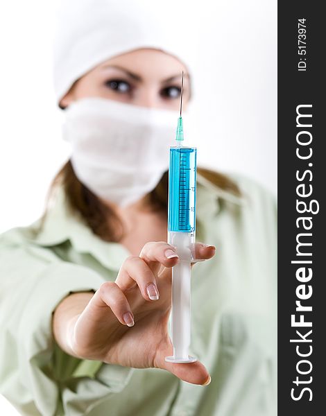 An image of medician with an injection. An image of medician with an injection