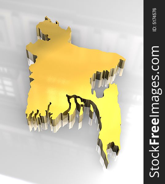 3d golden map of bangladesh