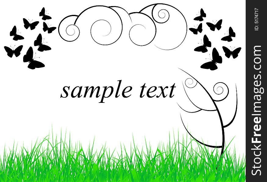 Illustration of abstract shapes grass and butterflies. Illustration of abstract shapes grass and butterflies