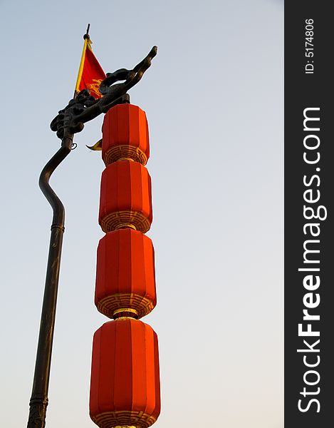 Red lantern along the top of Xian City Wall. Red lantern along the top of Xian City Wall.