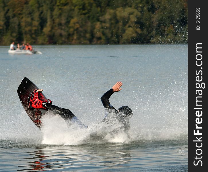 Man Catching Air on a Wakeboard. Man Catching Air on a Wakeboard