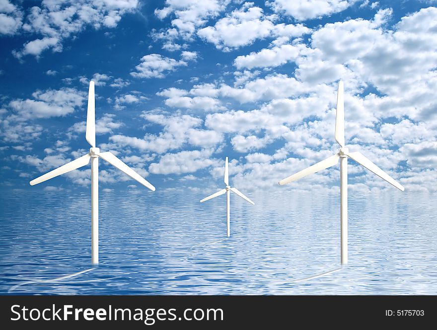 Wind turbines farm. Alternative energy concept.