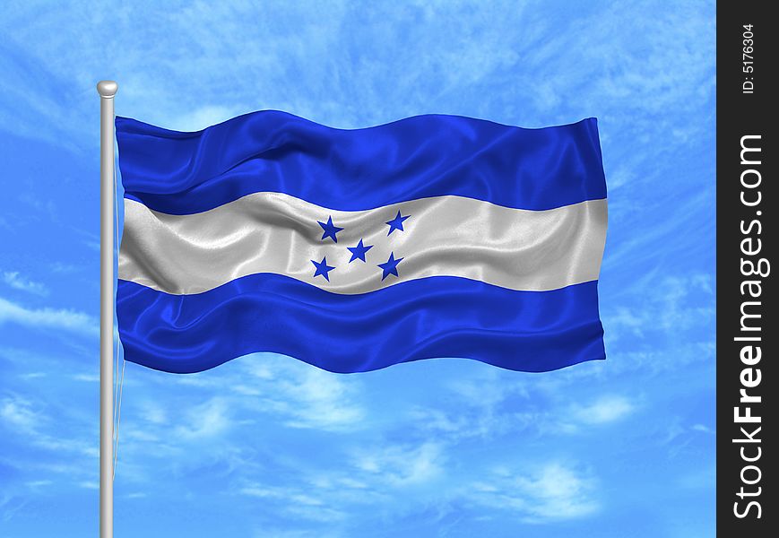 Illustration of waving Honduran Flag on blue sky. Illustration of waving Honduran Flag on blue sky