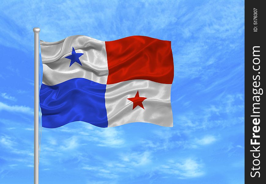 Illustration of waving Panamanian Flag on blue sky. Illustration of waving Panamanian Flag on blue sky