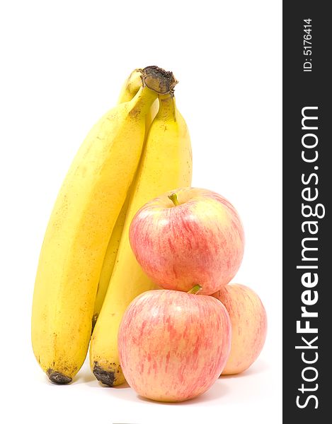 Apples and bananas on white background. Apples and bananas on white background