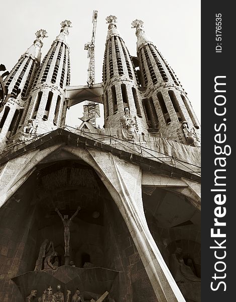 View of sagrada familia from bus stop. View of sagrada familia from bus stop