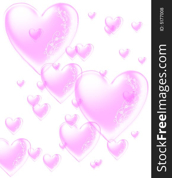 White background with many pink hearts