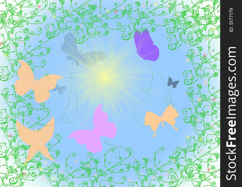 Many butterfly and green frame