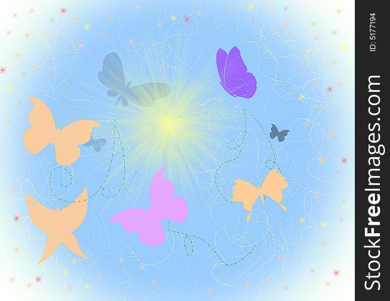 Many beautiful butterfly on light