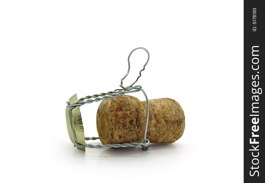 Cork from a champagne on a white background