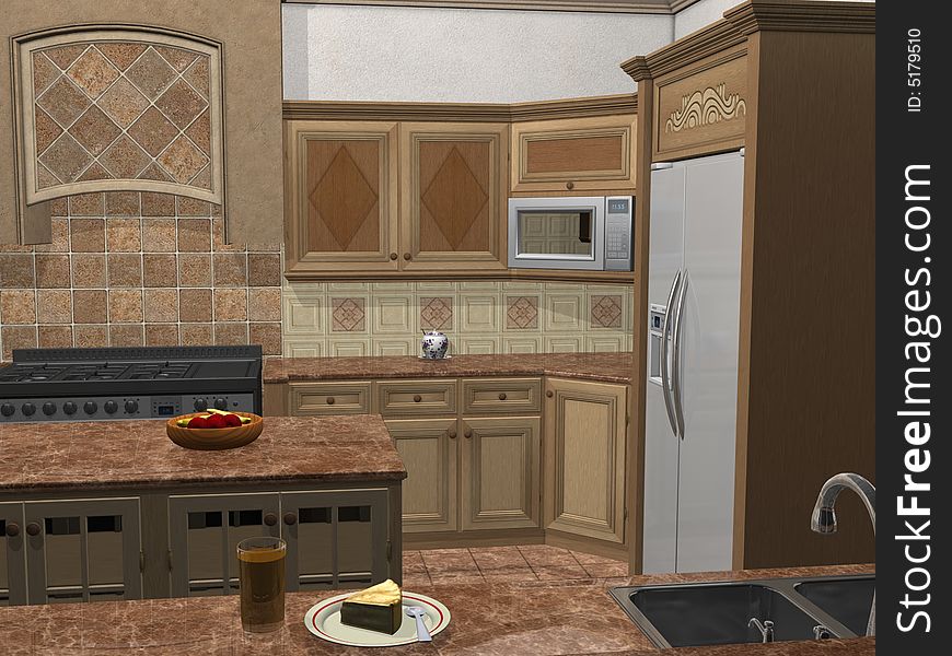 Contemporary, residential kitchen. 3 Dimensional models, computer generated image. Contemporary, residential kitchen. 3 Dimensional models, computer generated image.