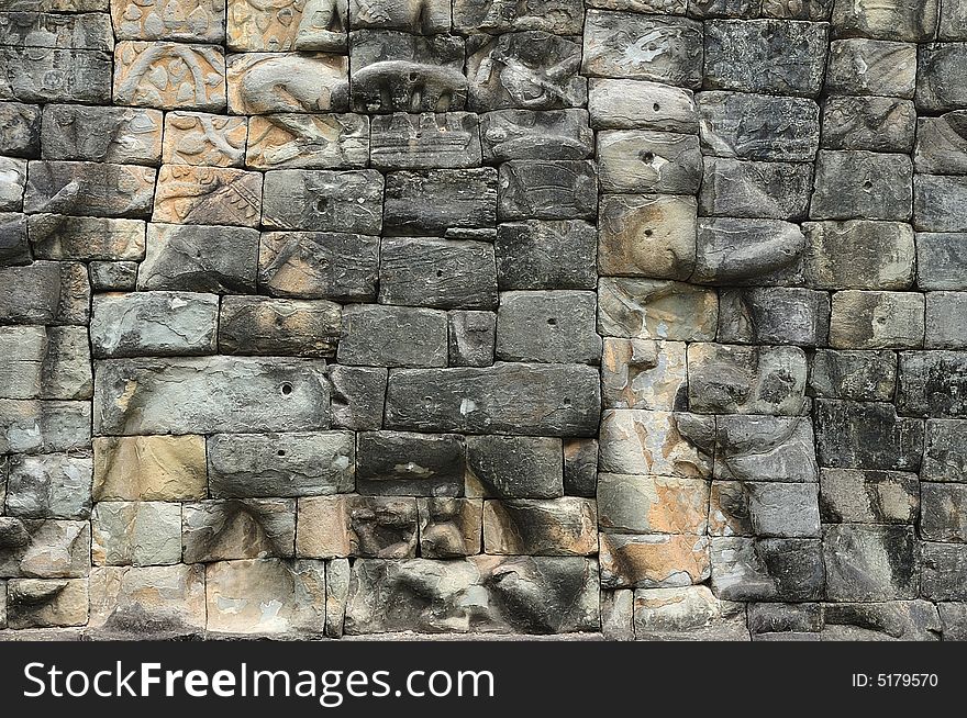 The elephant terrace in the style of bayon date from the 12th century with additions in  late 13th century during the reigns of Jayavarman VII and Jayavarman VIII ; this terrace looking out to the royal square is supported by  the 300 meters of walls of  foundation; these walls  are carved with elephants, garudas and lion headed figures. The elephant terrace in the style of bayon date from the 12th century with additions in  late 13th century during the reigns of Jayavarman VII and Jayavarman VIII ; this terrace looking out to the royal square is supported by  the 300 meters of walls of  foundation; these walls  are carved with elephants, garudas and lion headed figures