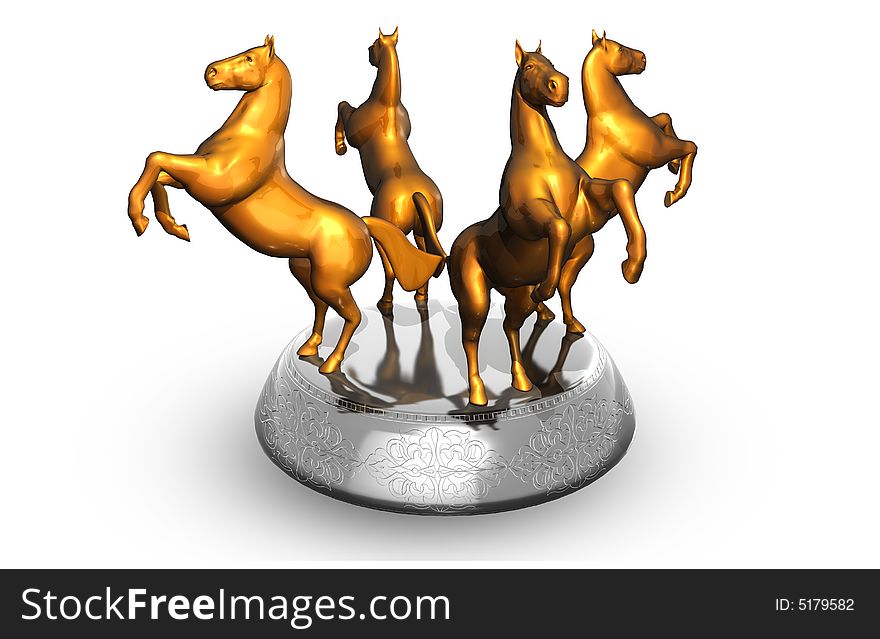 Golden statuette of horse, 3d render