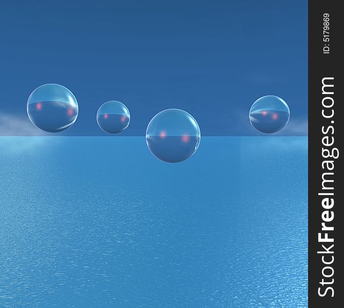 Glass Balls, Sky and Water
