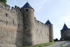 Old Defense Walls Of Carcasson Castle, France Royalty Free Stock Photography Old Defense Walls Of Carcasson Castle, France Royalty Free Stock Photography