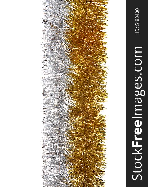 Silver and gold garland closeup isolated over white background