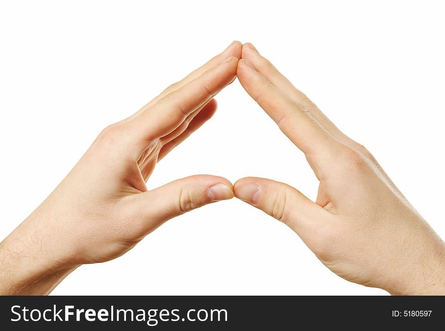 Human palms in roof gesture