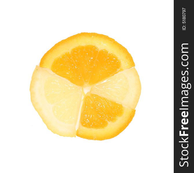 Orange and lemon segments as a pie chart. Orange and lemon segments as a pie chart