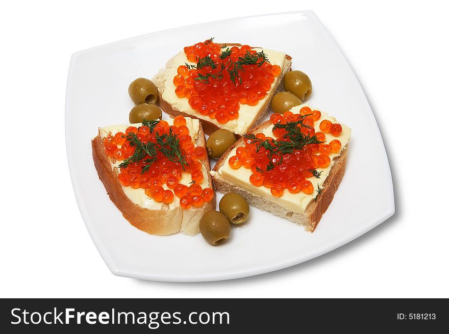Sandwiches with red caviar