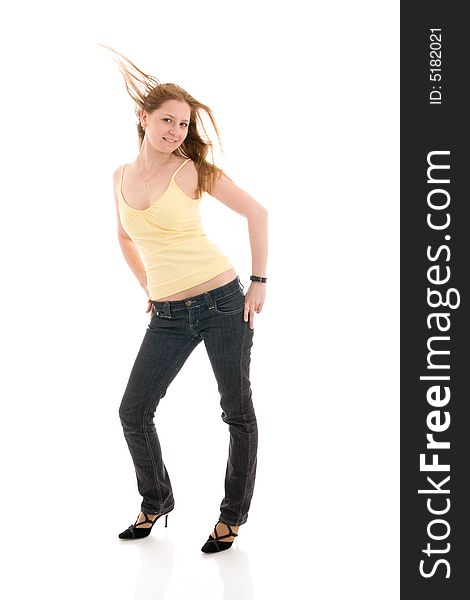 The young attractive girl isolated on a white background