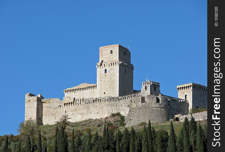 An ancient castle on a hillside in Assisi, Italy. An ancient castle on a hillside in Assisi, Italy.