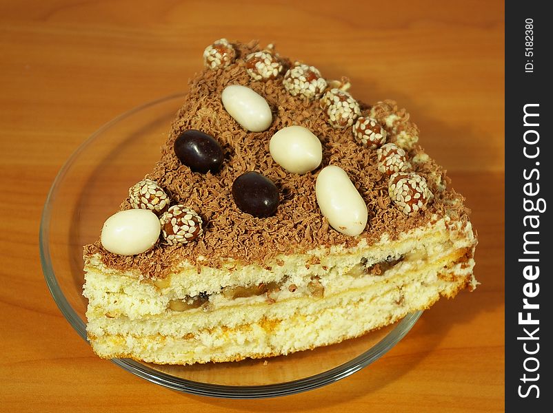 Sweet dessert - chocolate cake on a plate