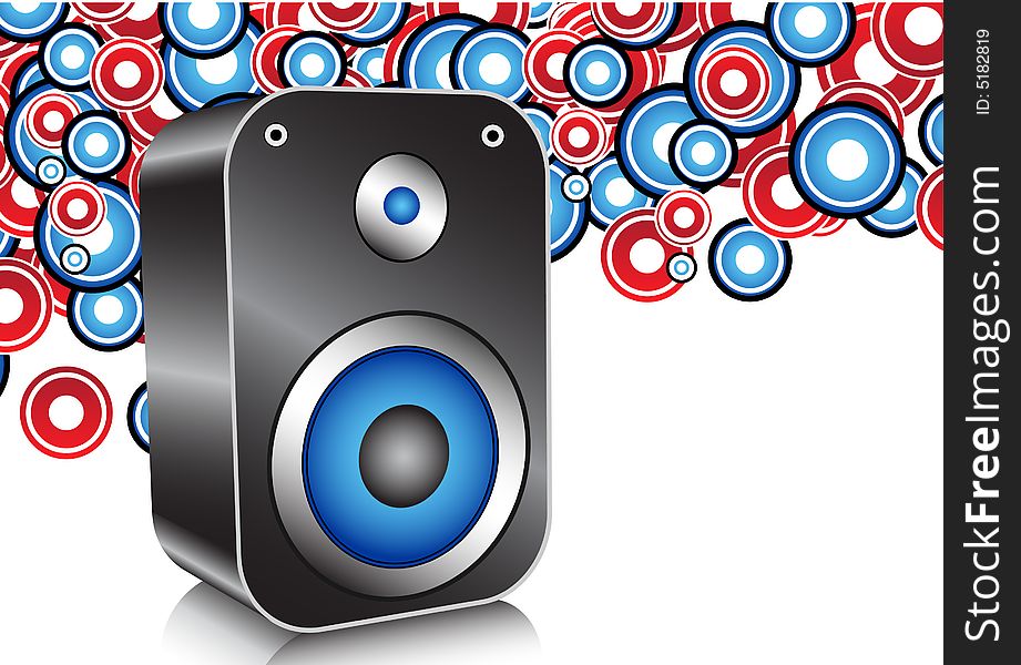 Illustration of loudspeaker with abstract background