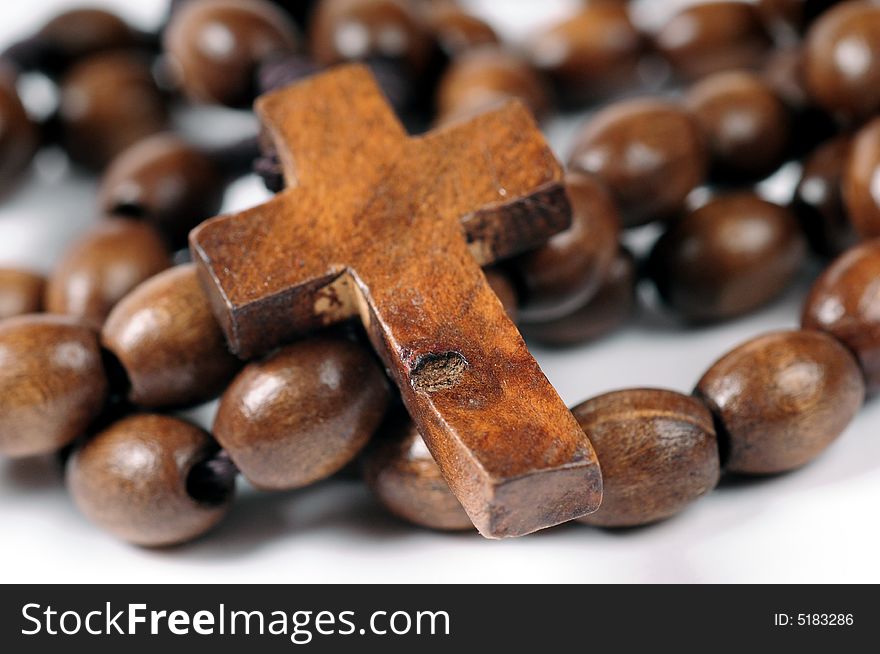 A rosary on white background