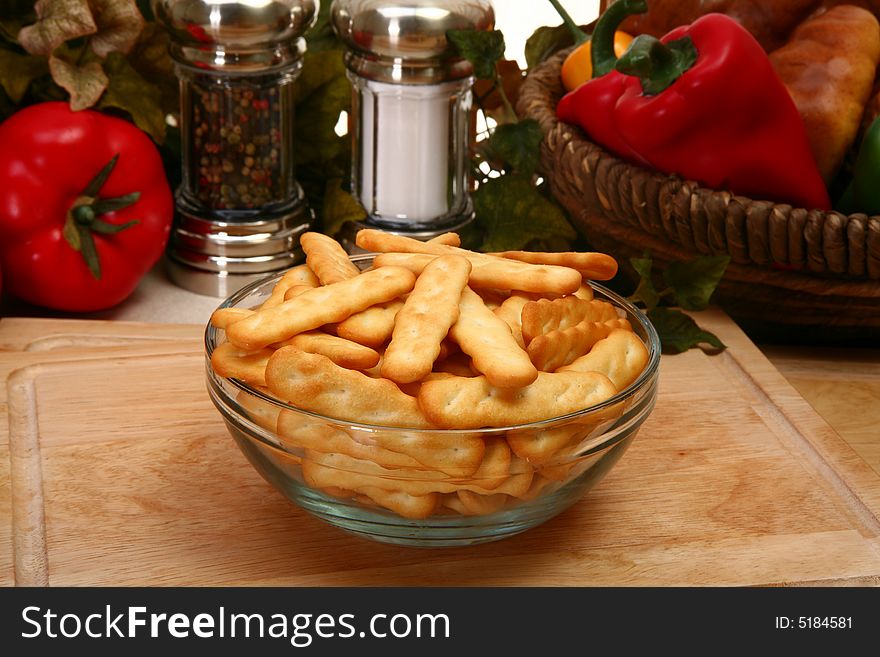 Club crackers in kitchen or restaurant.